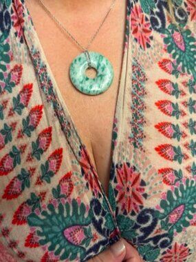 Hand Carved Jade and Sterling Silver Necklace Retail Value $240